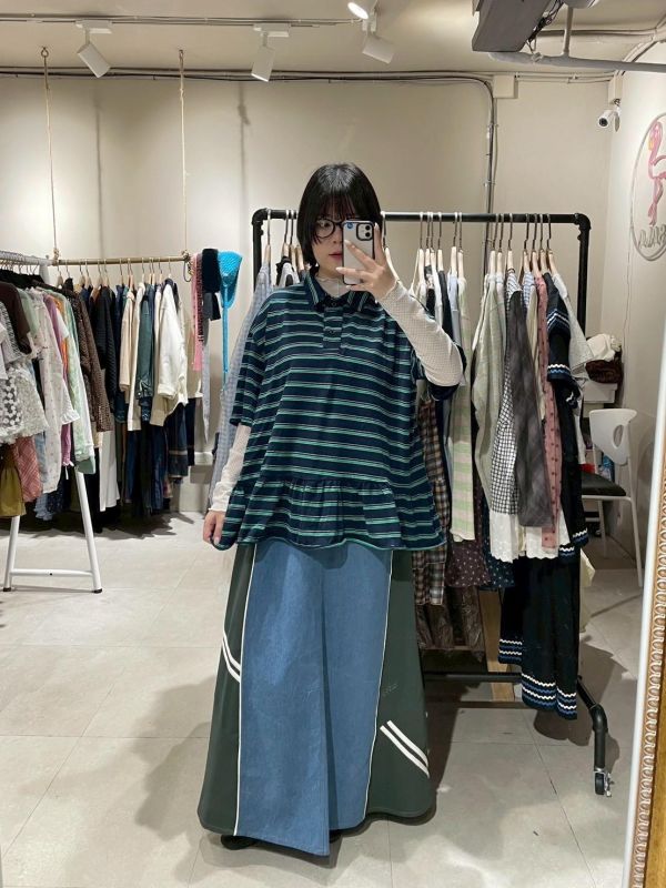 滿版條紋荷葉下擺polo衫 