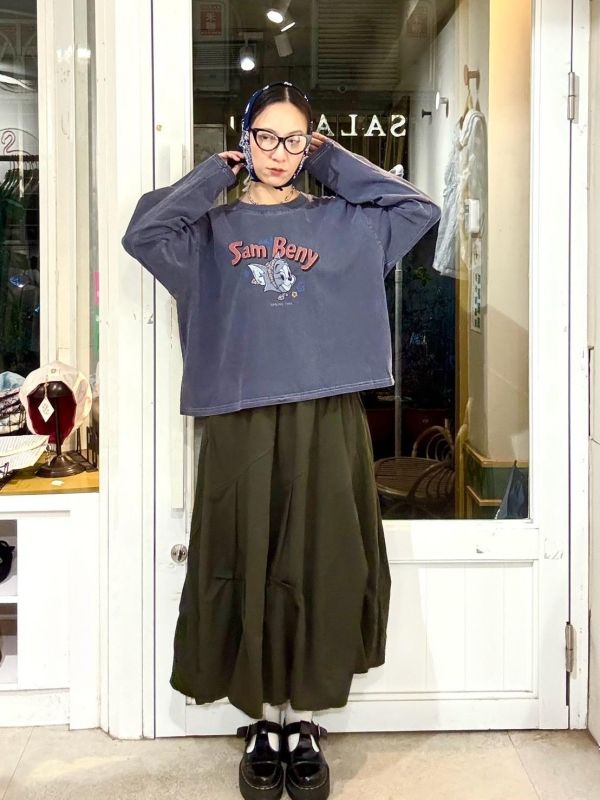 女孩湯姆貓復古水洗長袖上衣 