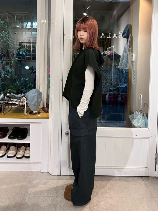 刷刷布腰帶工裝口袋直筒寬褲 