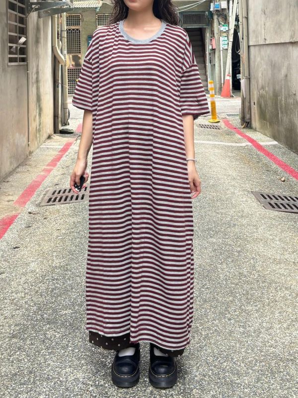 橫條紋one piece長洋裝 