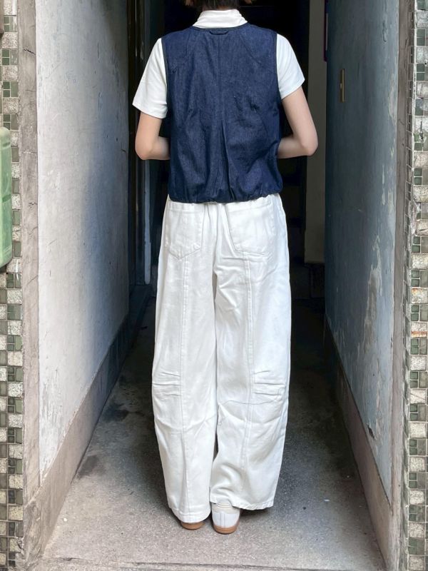 牛仔打褶線條錐形長褲 