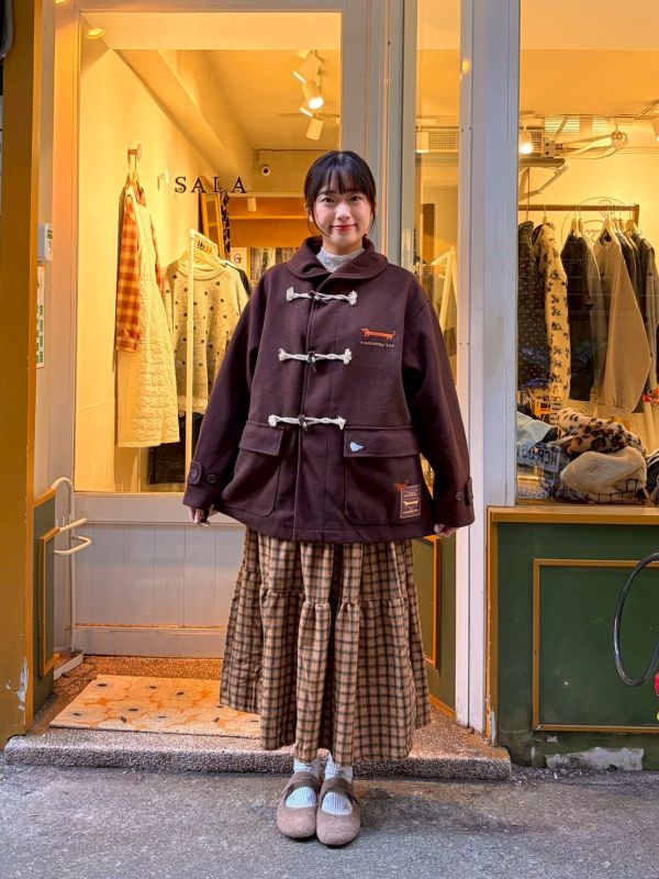 臘腸狗刺繡牛角釦羊毛大衣外套 