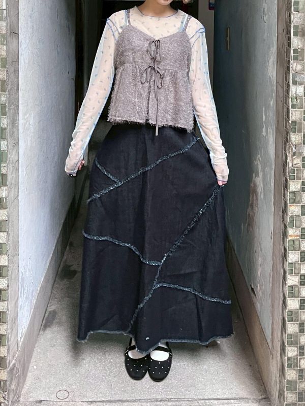 拷克線蝴蝶結修身透膚上衣 