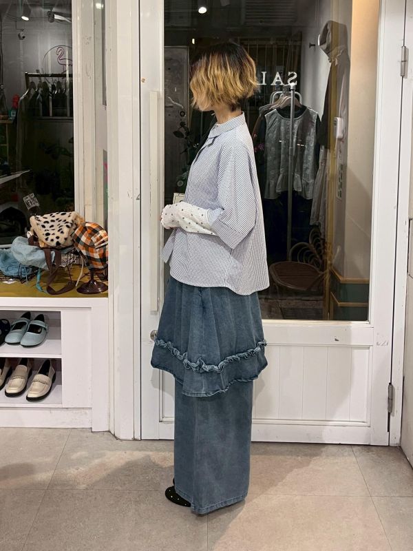 花紋蝴蝶結造型領無肩線襯衫 