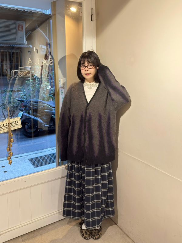 黑紫撞色薄毛衣排釦外套 