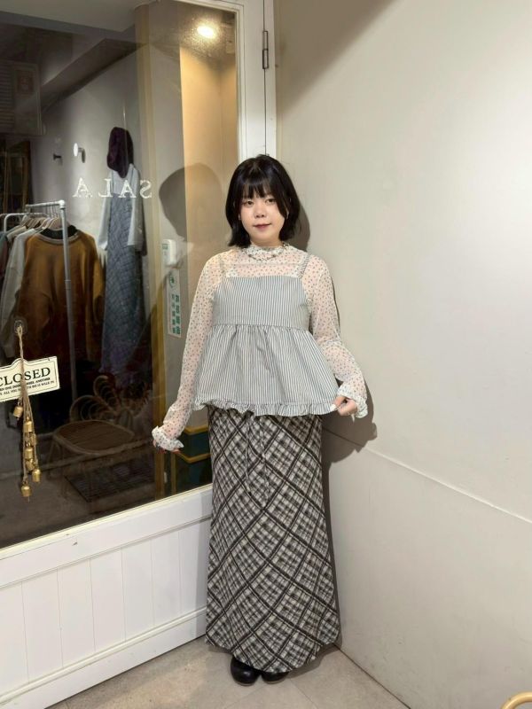 直條紋荷葉下擺綁帶雙面穿吊帶背心 