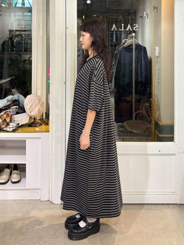 橫條紋one piece長洋裝 