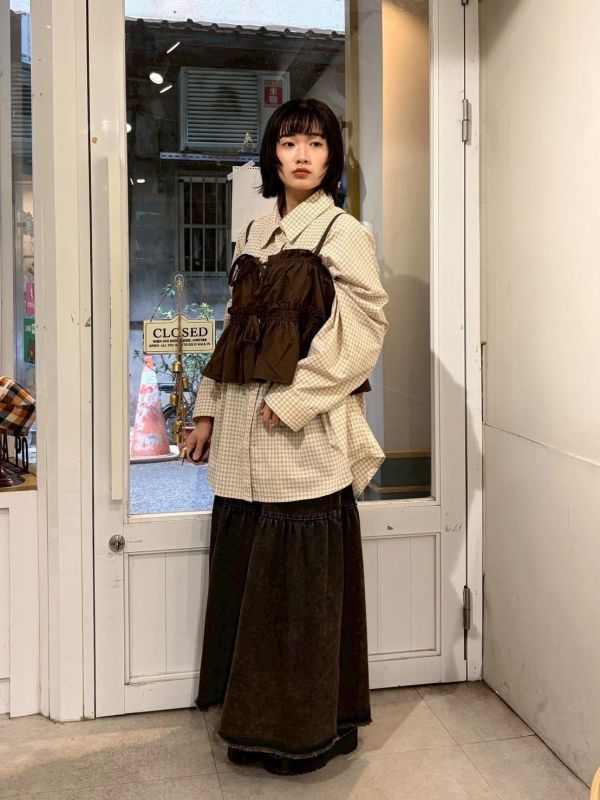 雙蝴蝶結縮褶荷葉邊外搭背心 