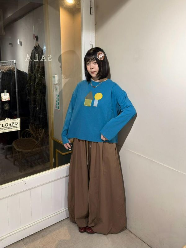 幾何圖形刺繡落肩長袖 