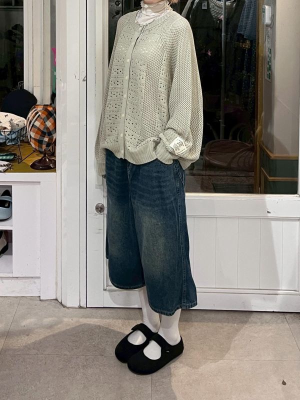 牛仔工裝七分褲 