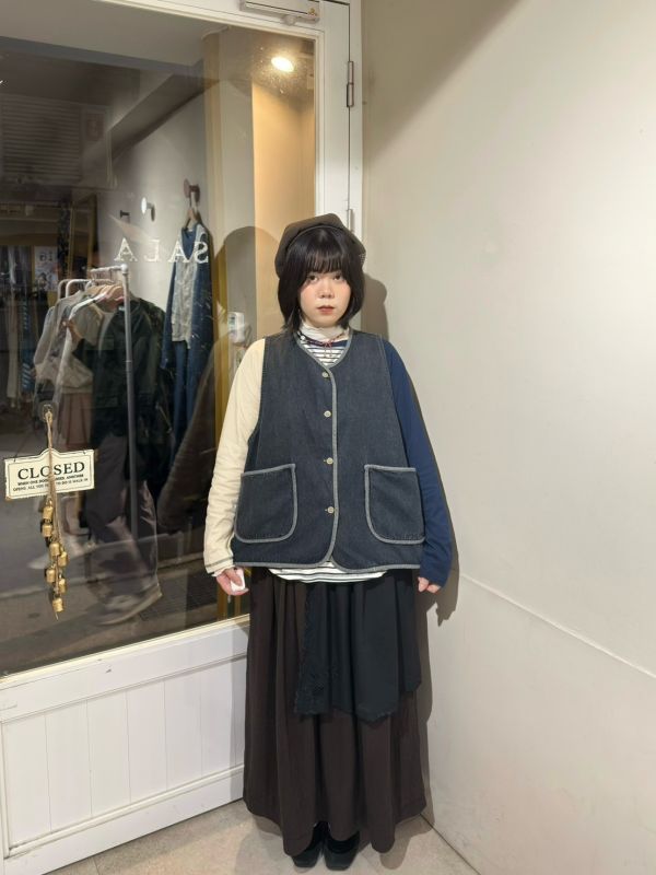 撞色邊大口袋寬鬆牛仔背心 