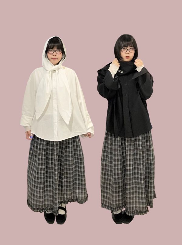 圓領落肩袖口拉鍊襯衫+綁帶連帽 