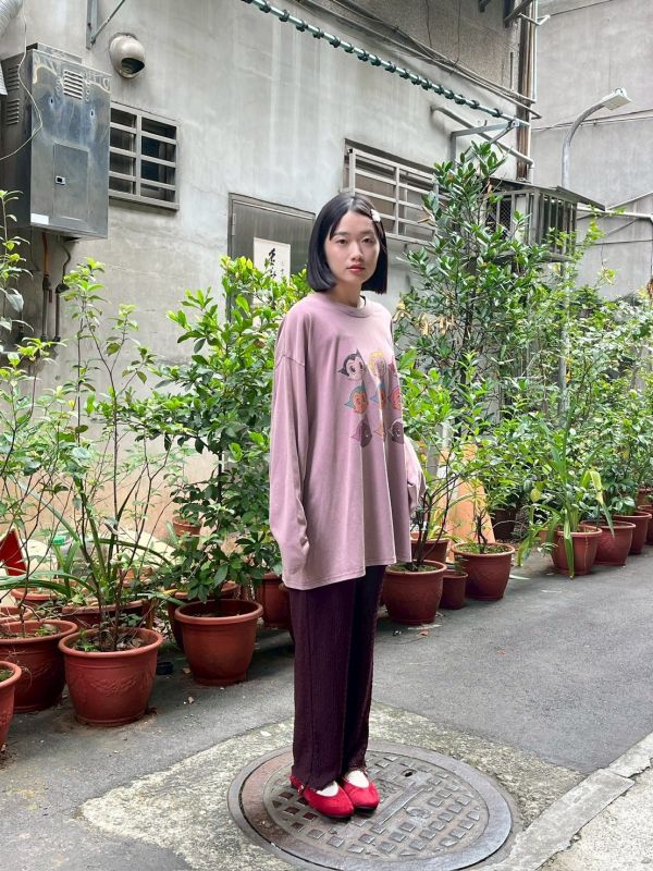 彩色原子小金剛水洗刷舊oversized長袖上衣 