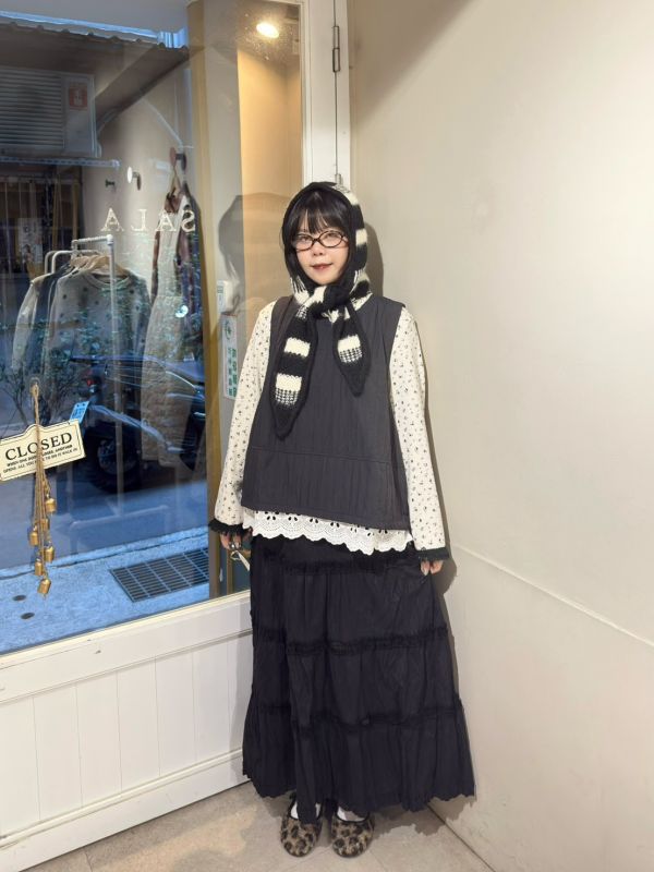 薄絨布蛋糕滾邊長裙 