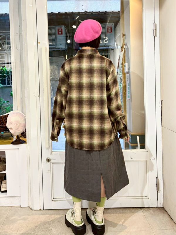 毛呢格紋襯衫上衣 