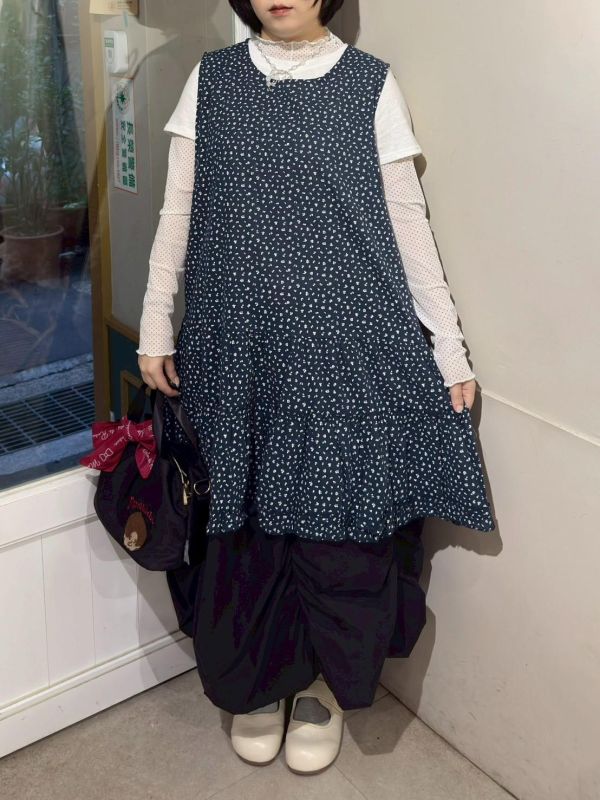 小碎花蛋糕荷葉下擺背心裙 