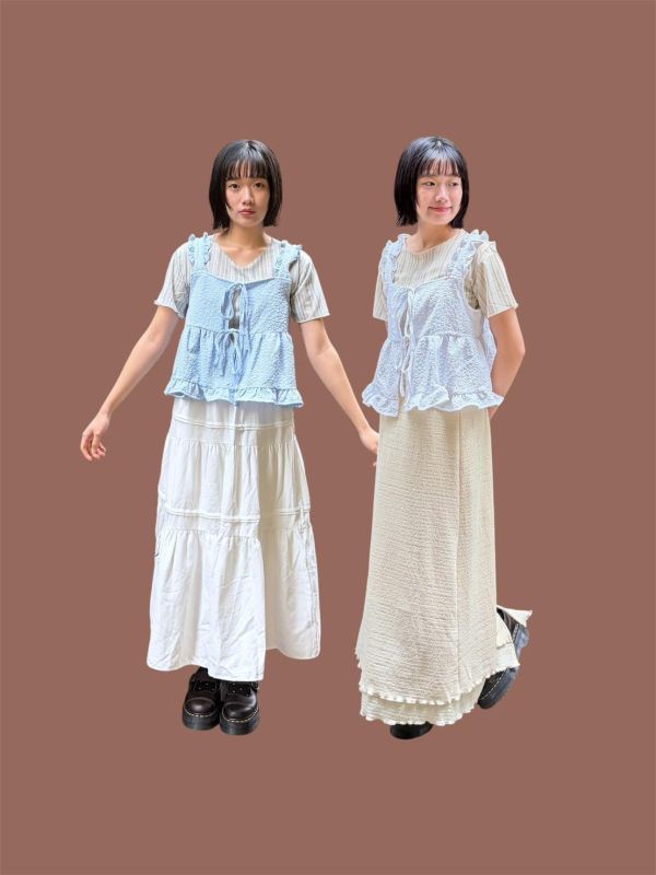 立體花花木耳邊綁帶背心 