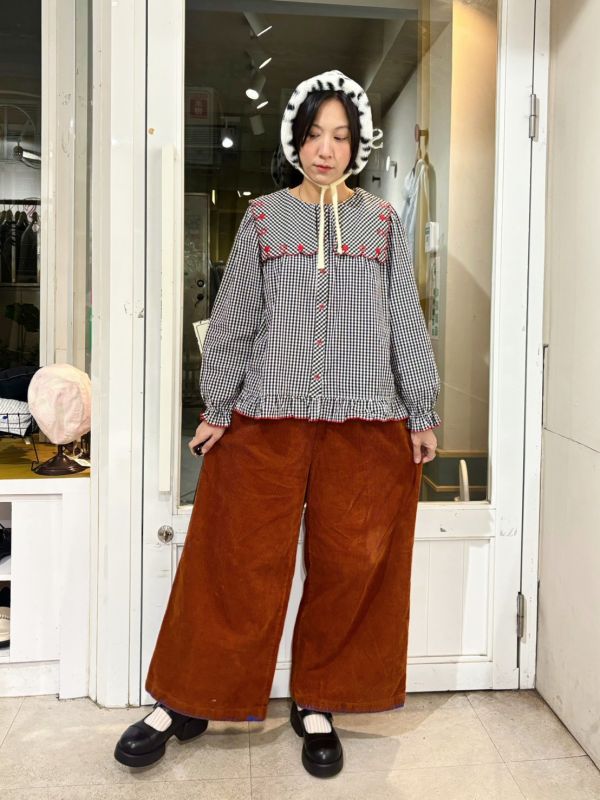 鬆緊腰下擺縫線燈芯絨褲九分寬褲 