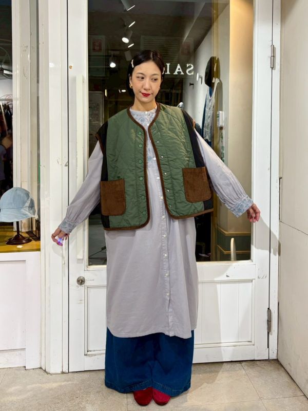 橫縫拼接燈芯絨口袋背心 