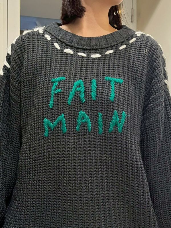 撞色立體粗毛線造型毛衣 