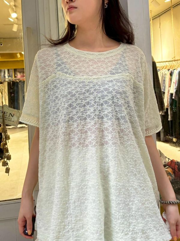 刺繡立體小花蕾絲透膚上衣 