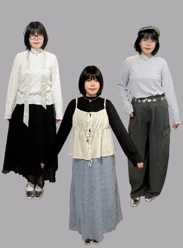 滾邊滿版花刺繡長袖上衣 
