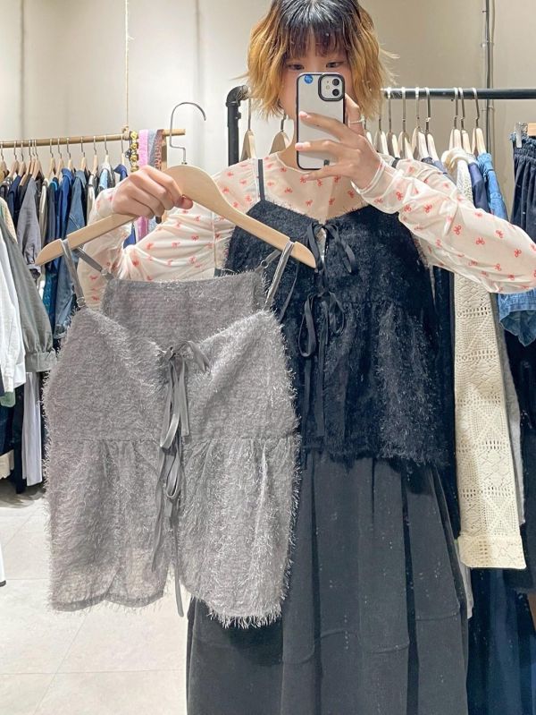 綁帶毛毛可調節吊帶背心 