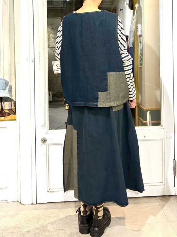 牛仔拼接破壞抽鬚套裝 