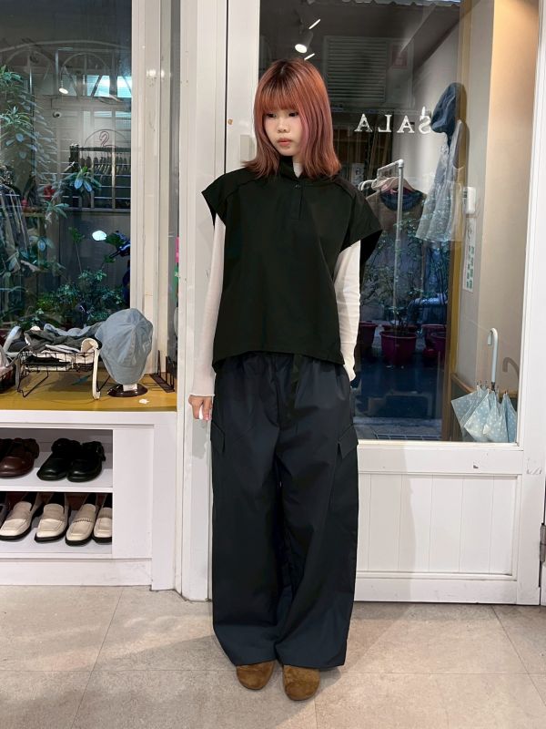 刷刷布腰帶工裝口袋直筒寬褲 