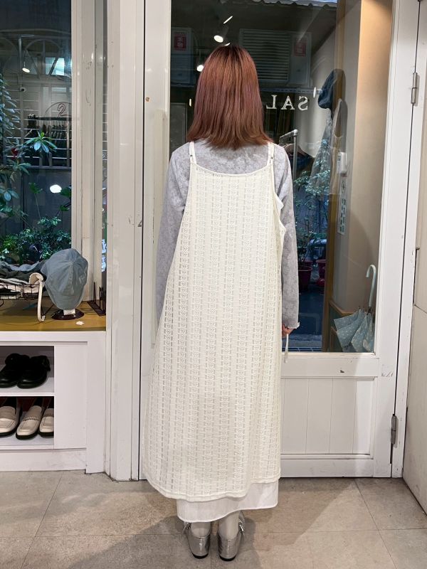 可調節側綁帶雙層蕾絲吊帶罩衫 