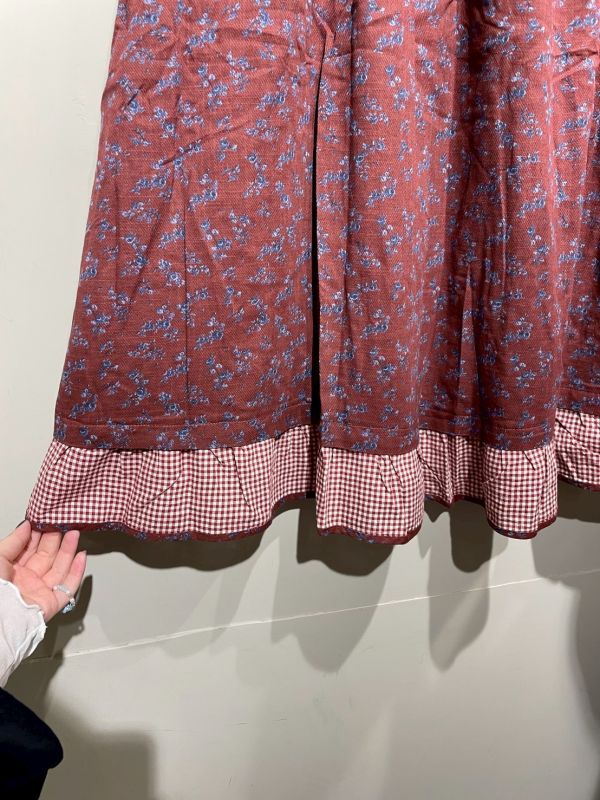 復古紅滿版小花格紋拼接裙 