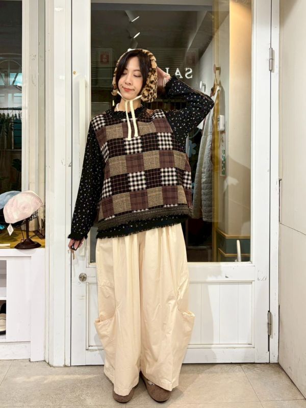 伸縮腰抽繩大口袋繭型寬褲 