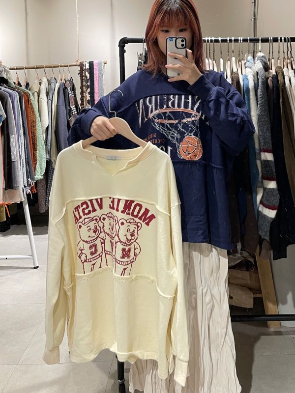 側拉鏈美式印花抽鬚上衣 