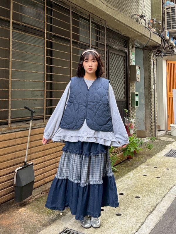 雙面穿絎縫葫蘆紋x素面翻蓋口袋背心 