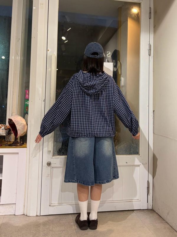 格紋連帽彩色排釦外套 