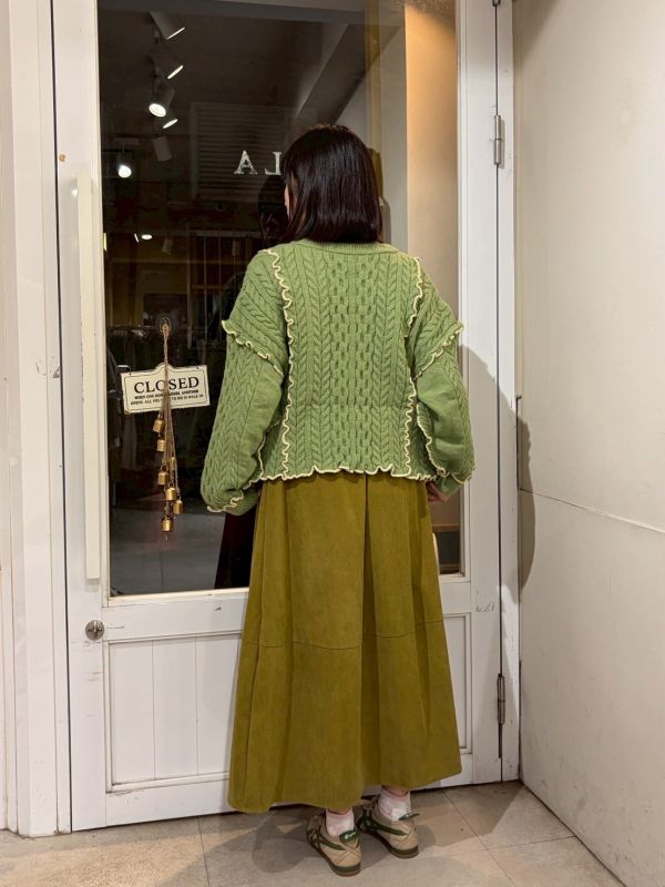 粗針織毛線撞色滾邊綁帶長袖外套 