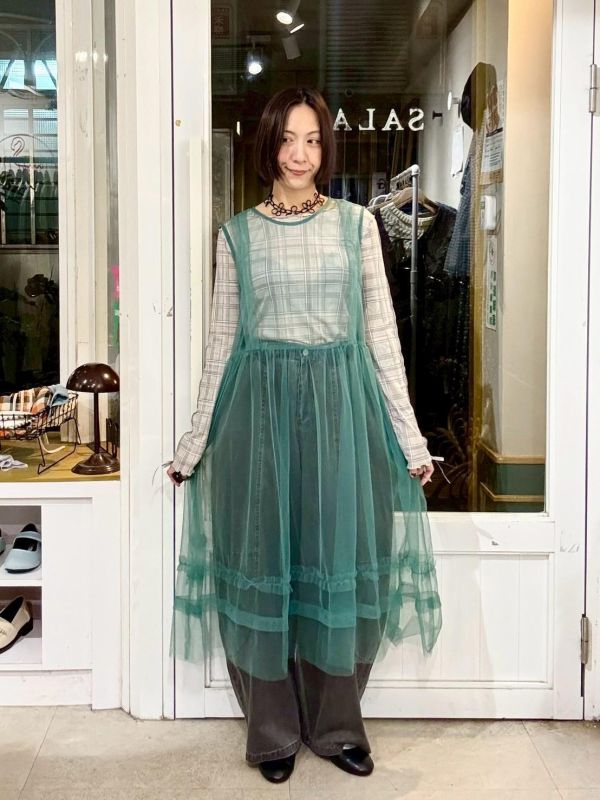 單色寬版紗背心洋裝外罩 