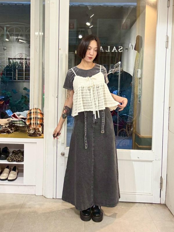 米白抓皺蝴結吊帶背心 