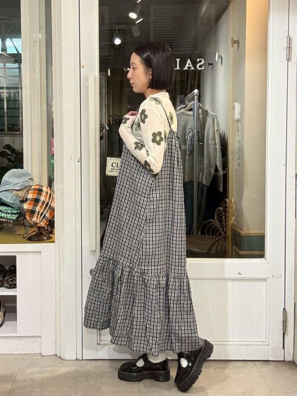 泡泡布格子吊帶背心裙 