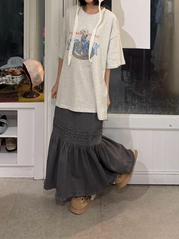 牛仔花邊魚尾長裙 