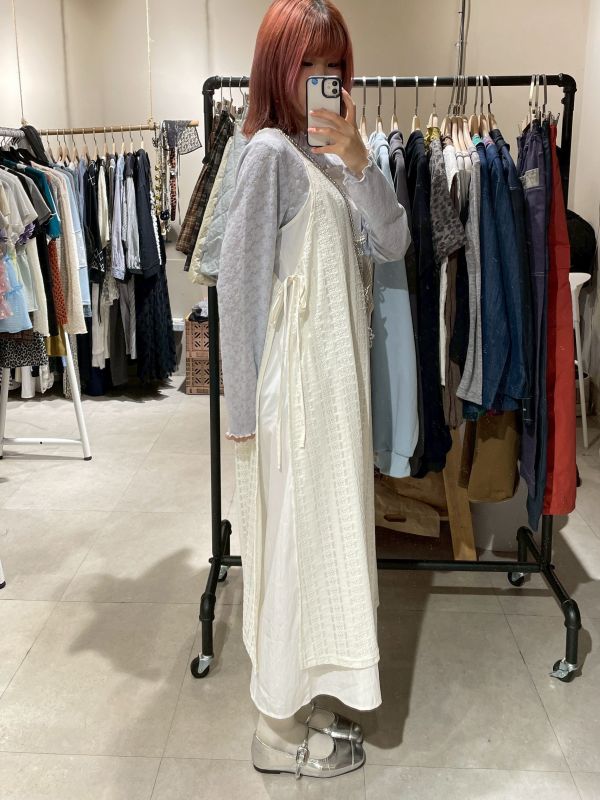 可調節側綁帶雙層蕾絲吊帶罩衫 