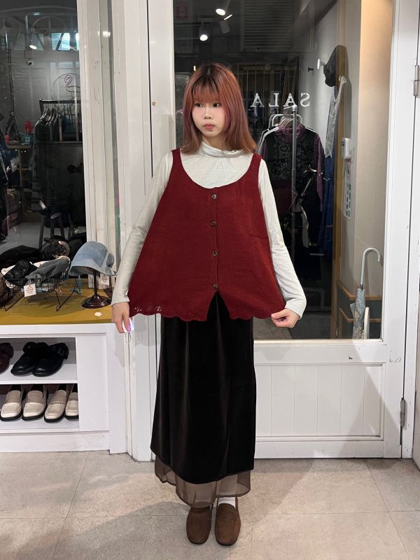 針織排扣花邊背心 