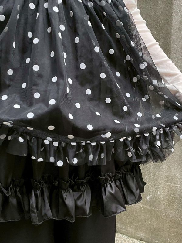 拼接波點雙層紗紗寬肩帶背心 