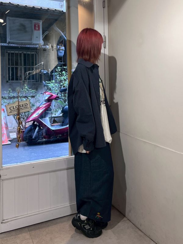 長頸鹿刺繡薄牛仔綁帶寬褲 