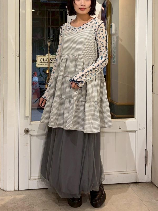 細格紋蛋糕層次下擺吊帶背心 