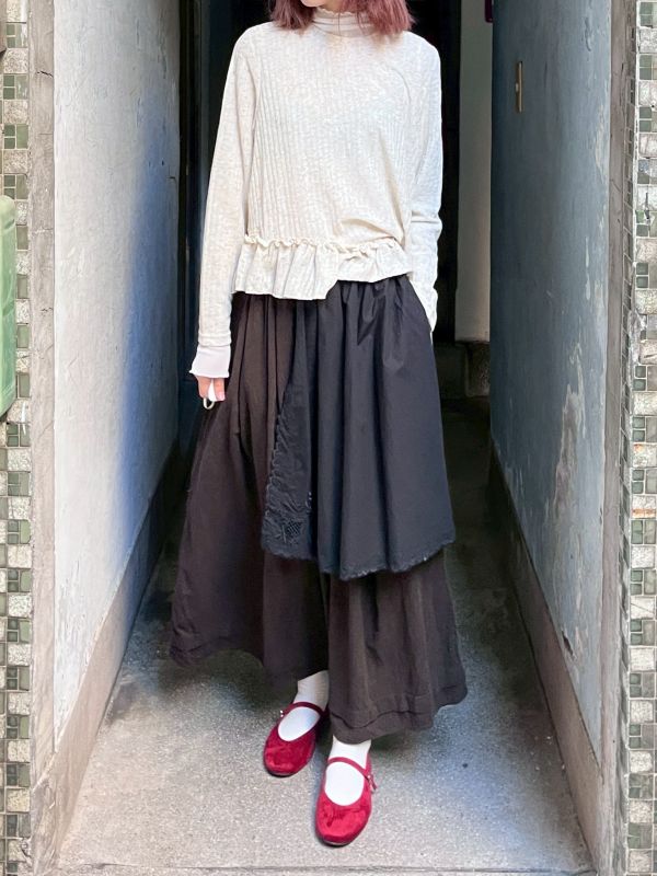 拼布蕾絲層次傘擺長裙 