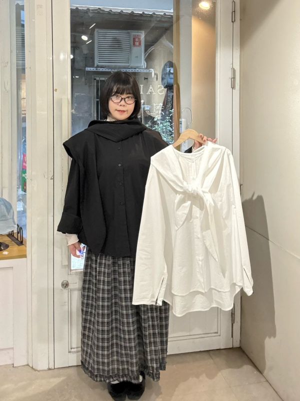 圓領落肩袖口拉鍊襯衫+綁帶連帽 