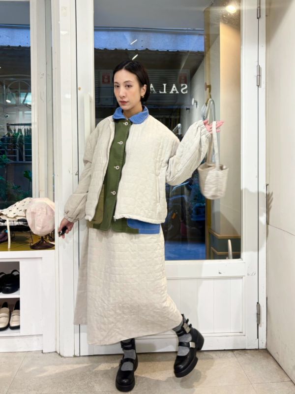 格子車縫鋪棉套裝 