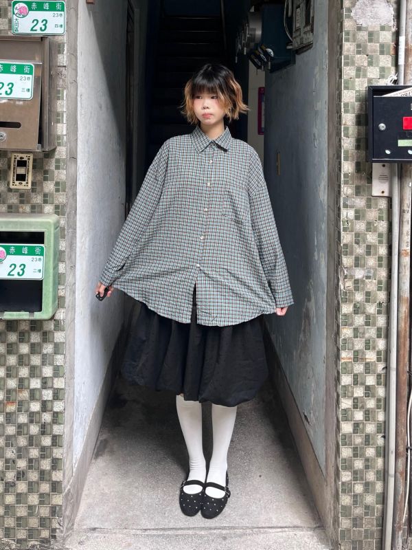 繽紛泡泡布格紋長袖襯衫 