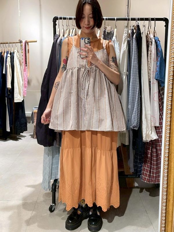 立體布紋細格條紋綁帶吊帶背心 